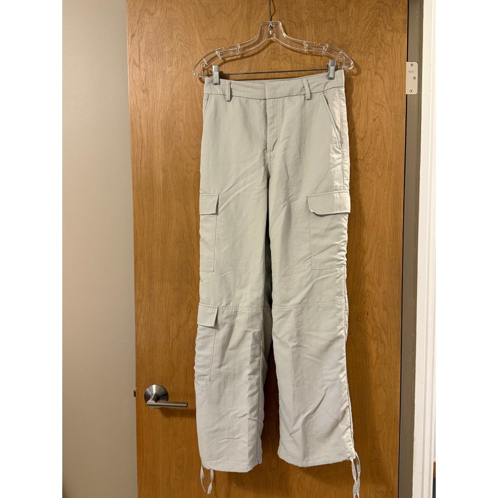 HM Women Light Gray Cargo Pants Utility Straight Leg Drawstring Hem Size 4